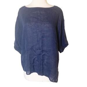 Lafayette 148 linen asymmetrical top blue navy sz S Small